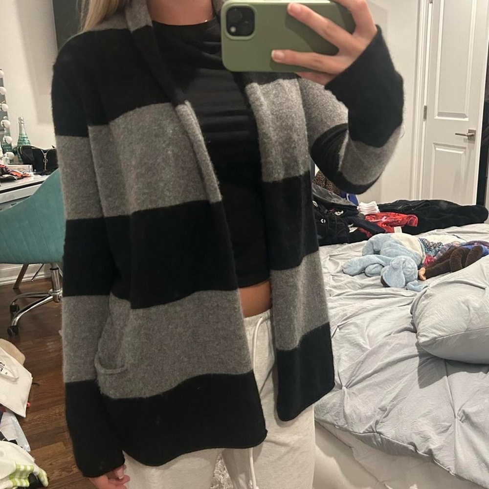 Splendid Black and Gray Striped Cardigan